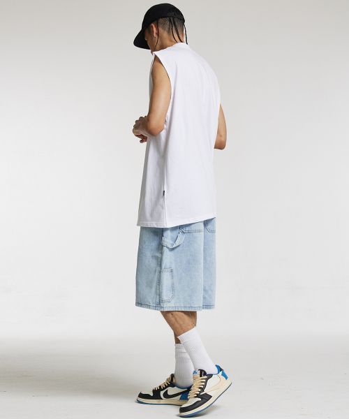 Lookbook CREAM SODA LAB Bermuda Carpenter Elastic Denim Shorts Light Blue CFZZ81S002