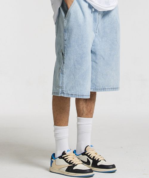 Details for CREAM SODA LAB Bermuda Carpenter Elastic Denim Shorts Light Blue CFZZ81S002