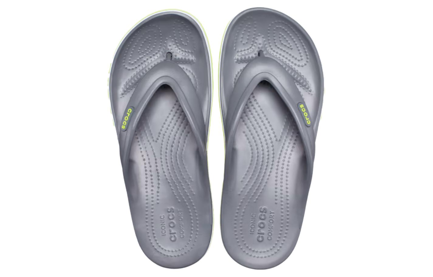 Shop Crocs卡駱馳 圓頭平底徽標人字拖鞋 男女同款 灰綠色