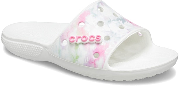 Crocs卡駱馳 舒適輕便漂染印花休閒拖鞋 白色 Lookbook Crocs卡駱馳 舒適輕便漂染印花休閒拖鞋 白色