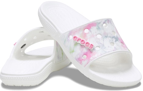 Crocs卡駱馳 舒適輕便漂染印花休閒拖鞋 白色 Shop Crocs卡駱馳 舒適輕便漂染印花休閒拖鞋 白色