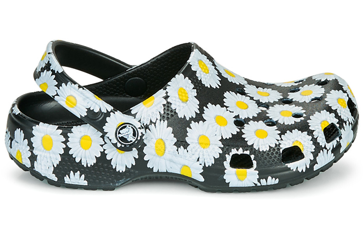 Order Sandal Unisex Crocs Classic Clo Daisy Cetakan Penuh Hitam 206375-0ZI