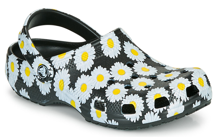 Shop Sandal Unisex Crocs Classic Clo Daisy Cetakan Penuh Hitam 206375-0ZI