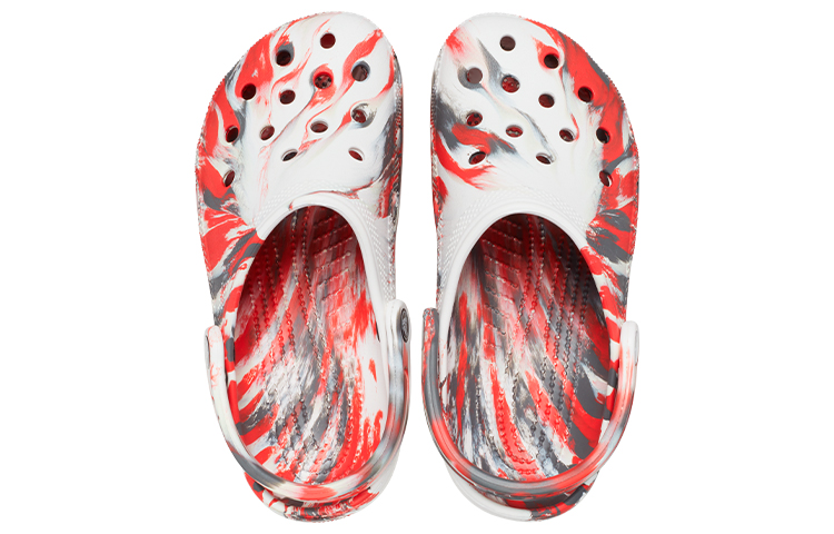 Shop Crocs卡駱馳 Classic Clog 大理石紋洞洞沙灘運動涼鞋 男女同款 火紅白