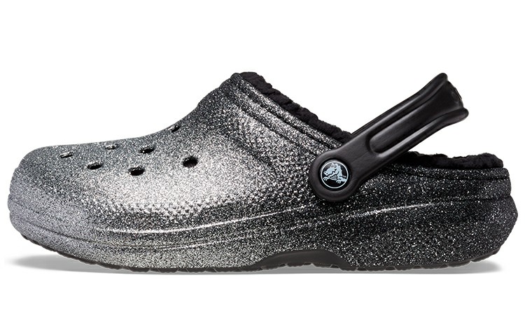 Crocs Classic Glitter Lined Clogs 'Black Silver' 205842-067