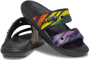 Shop Crocs卡駱馳 Classic 耐磨防滑一字運動拖鞋 男女同款 黑