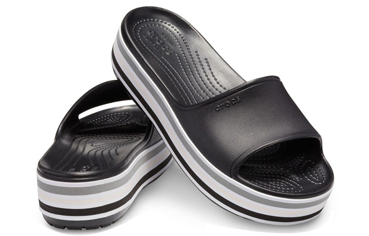 Shop Crocs Crocband Platform Slides 'Black Grey White' 205693-001