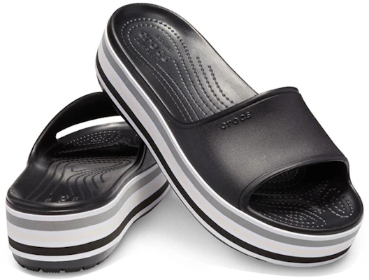 Crocs Crocband Platform Slides 'Black Grey White' 205693-001 Shop Crocs Crocband Platform Slides 'Black Grey White' 205693-001