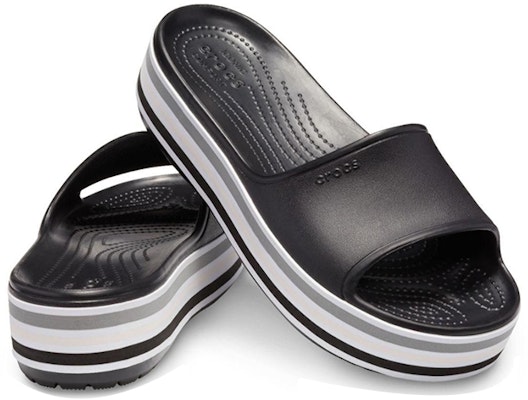 Crocs Crocband Platform Slides 'Black Grey White' 205693-001 Shop Crocs Crocband Platform Slides 'Black Grey White' 205693-001