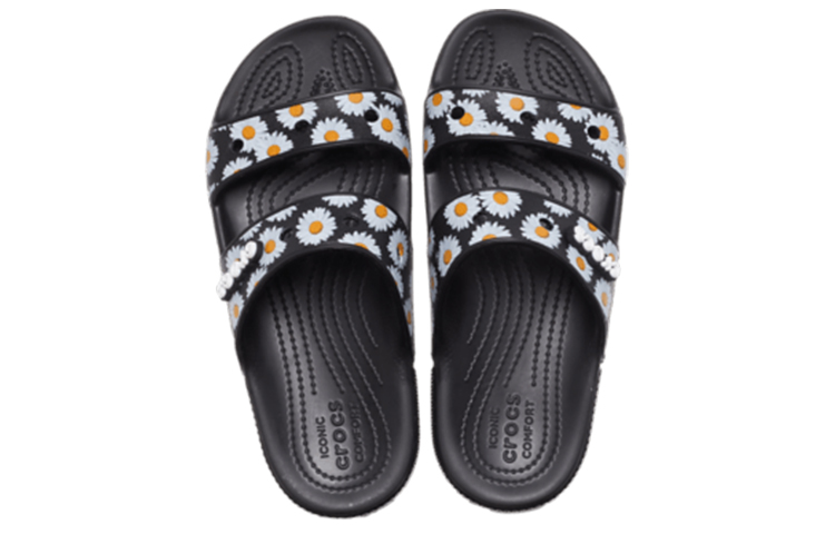 Crocs Daisy Lightweight Wear-Resistant Sports Slippers Unisex Black White 圖 5