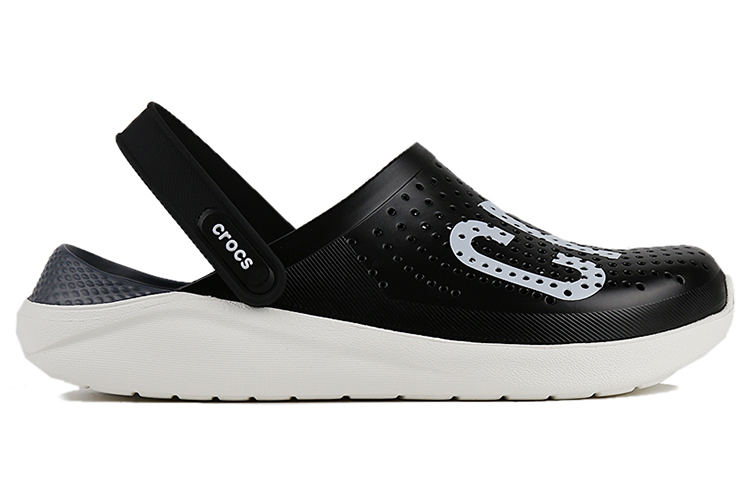 Order Sandal Crocs LiteRide Logo Unisex Hitam 'Black White' dengan Desain Berongga 205893-066