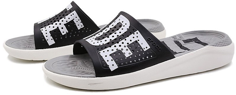 Crocs LiteRide LOGO Unisex Black Slippers 'Black White' 205562-066 Lookbook Crocs LiteRide LOGO Unisex Black Slippers 'Black White' 205562-066