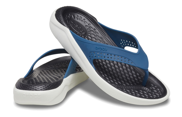 Shop Crocs LiteRide Outdoor Beach Flip-Flops Black Blue 205182-4SB