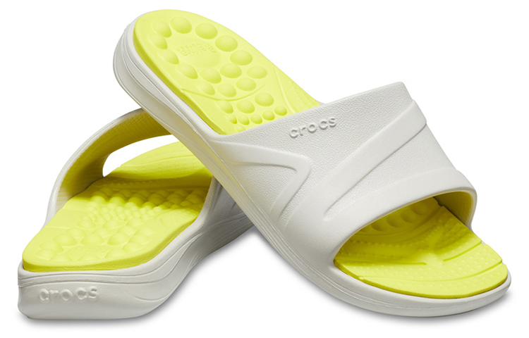 Shop Crocs Reviva Broad Strap Round Toe Slides 'Yellow White' 205546-1CC