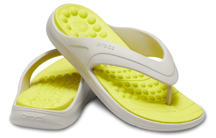 Shop Crocs Reviva Stylish Upper Round Toe Flip Flops 'White Yellow' 205545-1CC