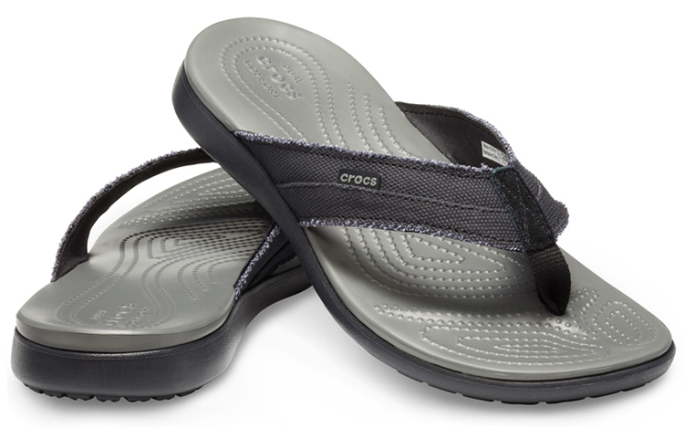 Shop Crocs Santa Cruz Canvas Flip Flops 'Black Slate Gray' 205612-0DD