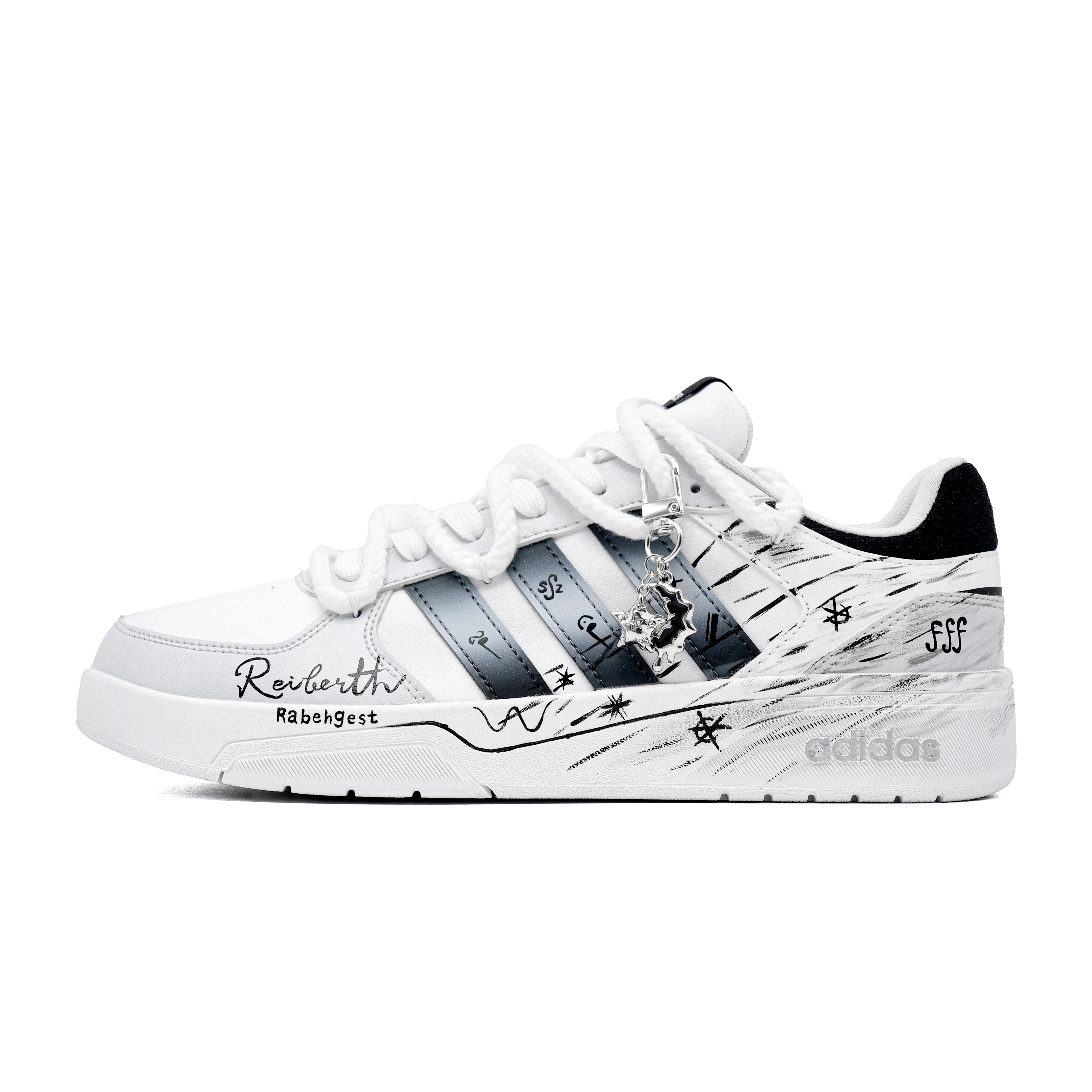 Custom adidas Neo Courtbeat Black White Hand-Painted Low-Top Sneakers JS3010 (Team965 - Rebirth Notes)