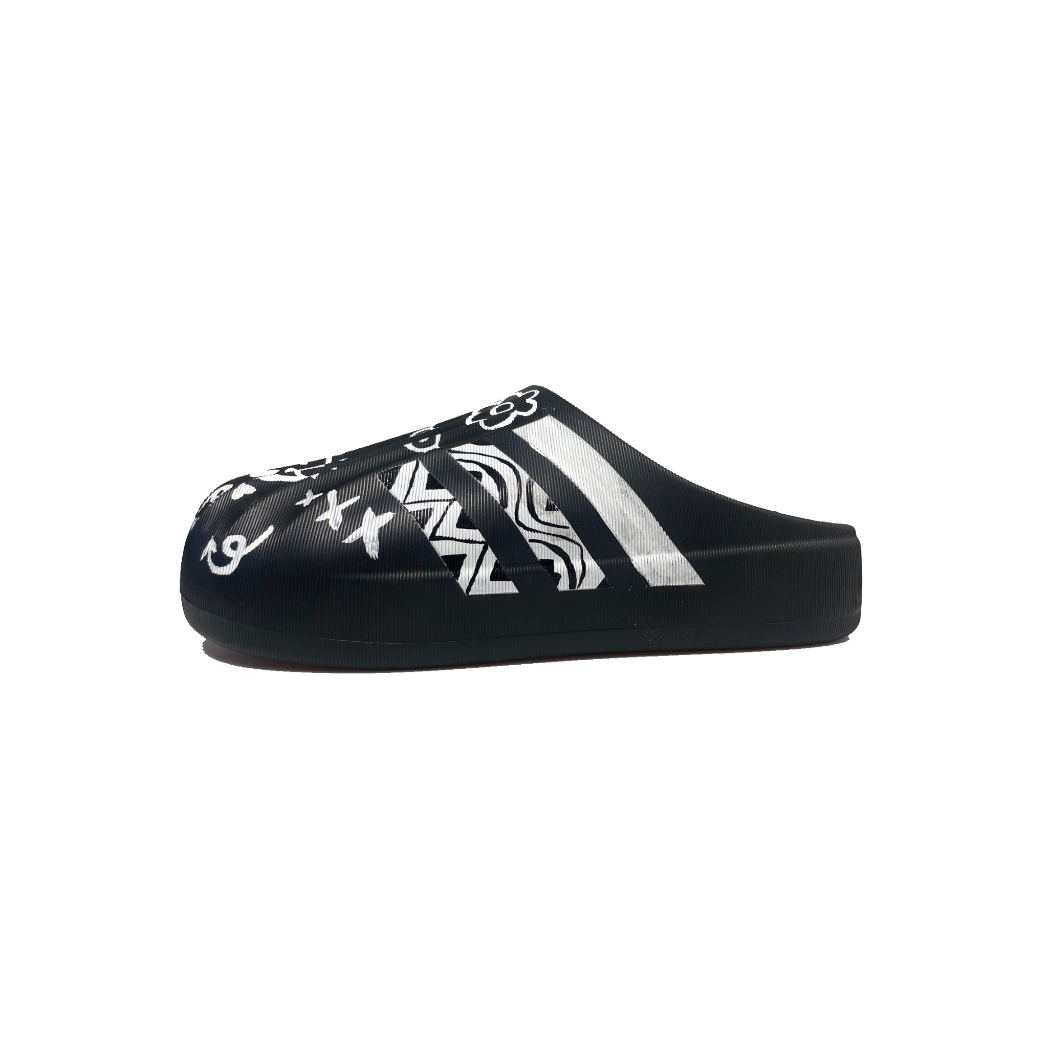 Custom adidas Originals AdiFOM Superstar Graffiti Clogs Black White Slides IG8277 (Team240 - Gothic Style)