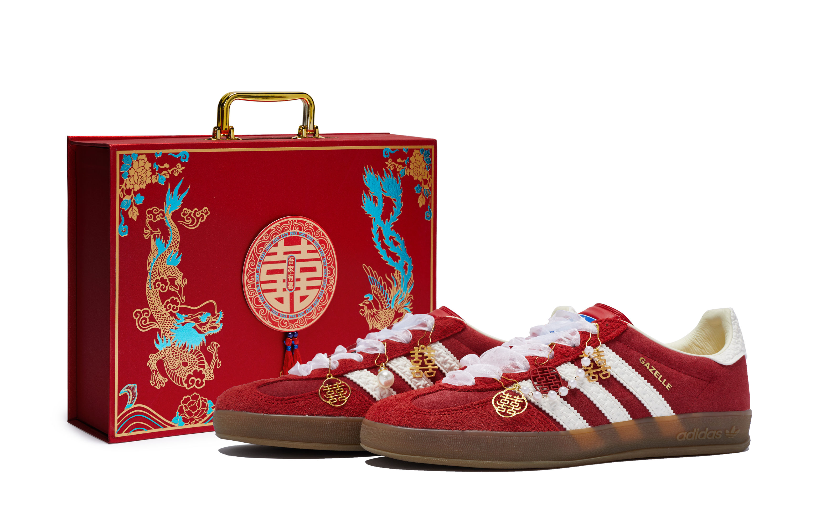 Custom adidas Originals Gazelle Indoor Wedding Shoes Red/White Sneakers. IF1808 (Team80 - New Wedding Hall S-BOX)