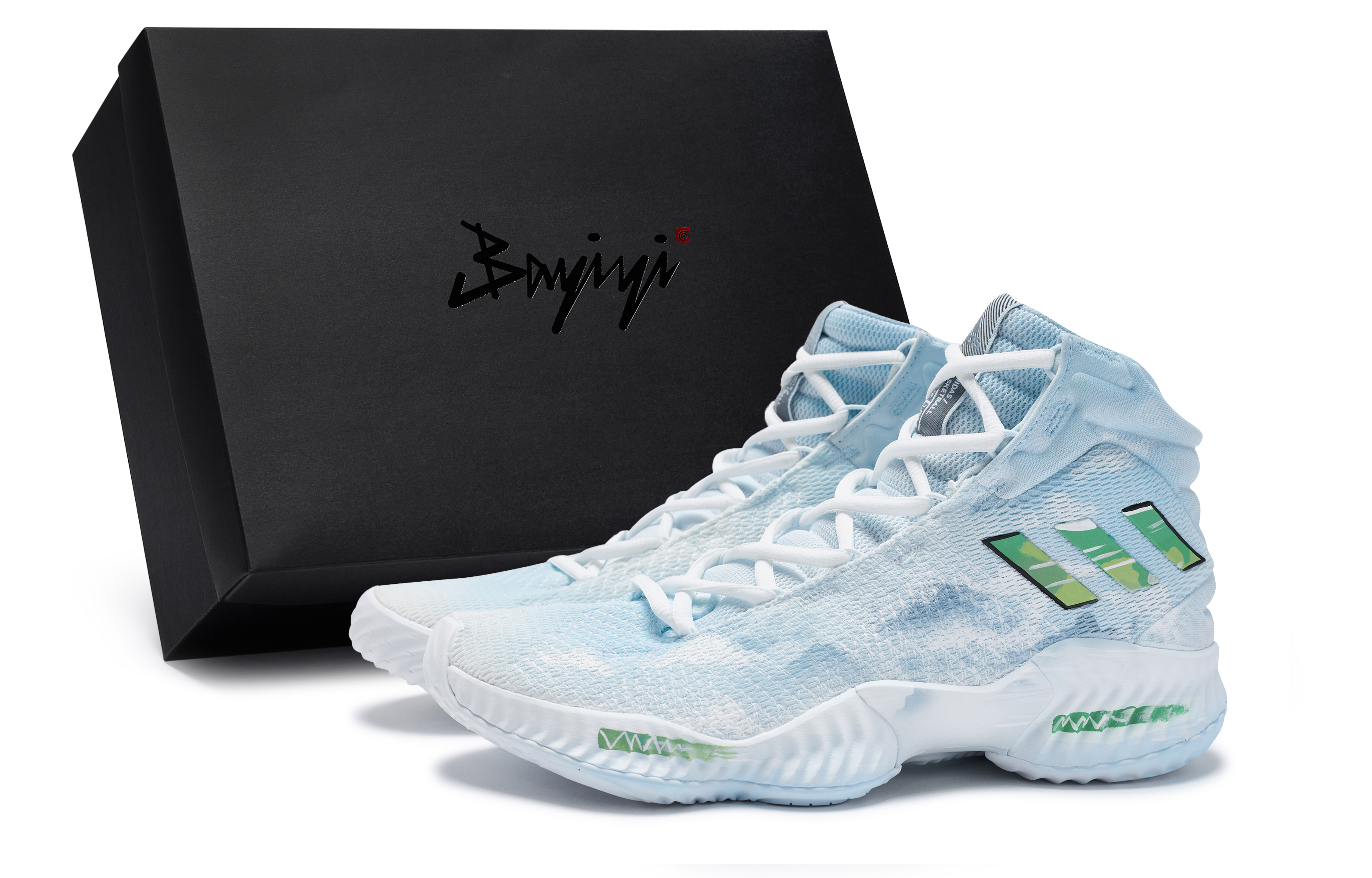 Custom Adidas Pro Bounce 2018 Hokkaido Breeze Summer Mid Basketball Shoes Blue/White/Green FW5745 (Team80 Men's Hokkaido Wind S-BOX)