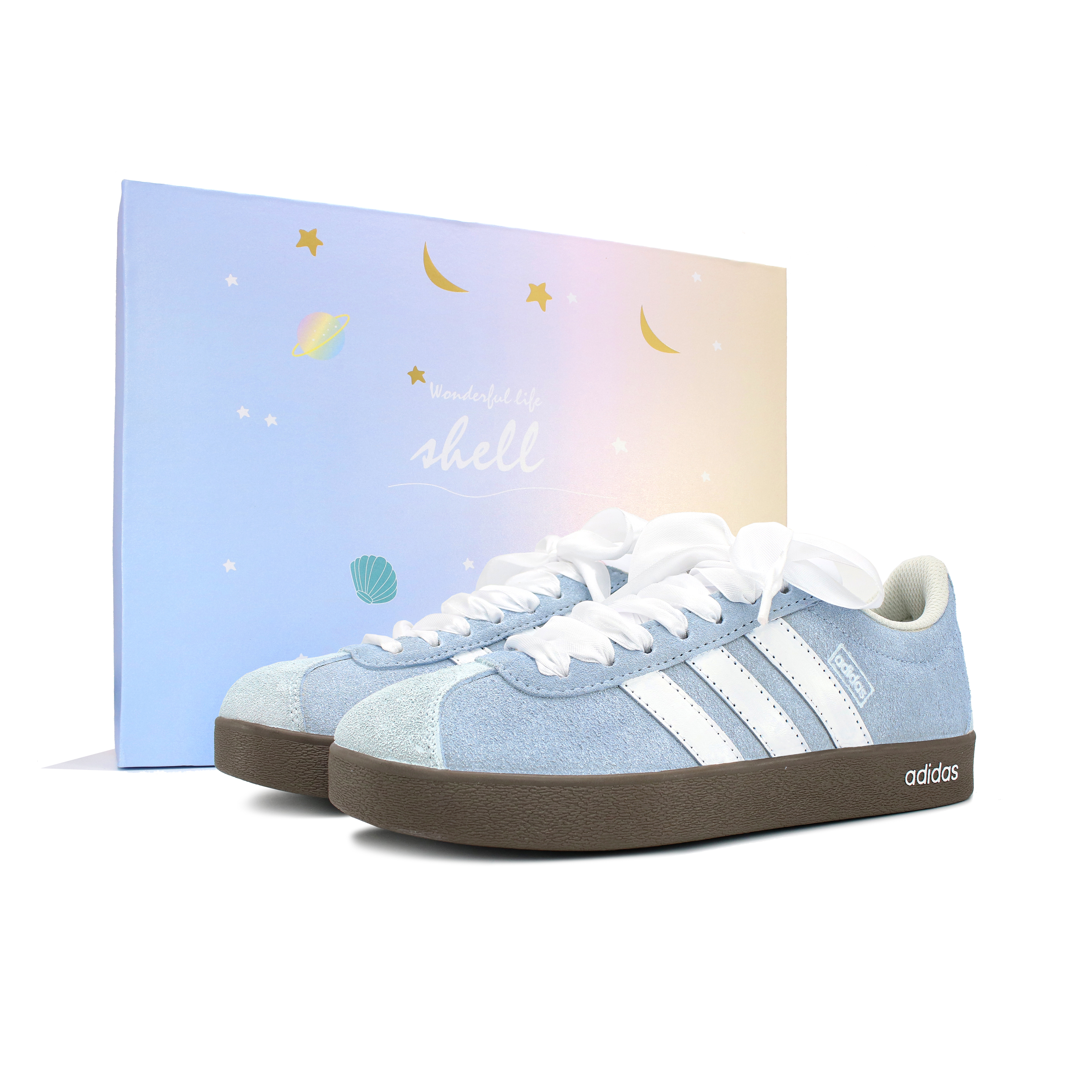 Custom adidas VL Court 2.0 Seaside Holiday Sneakers Blue White Casual Shoes HQ1802 (Team-134 Seaside Holiday Gift Box)