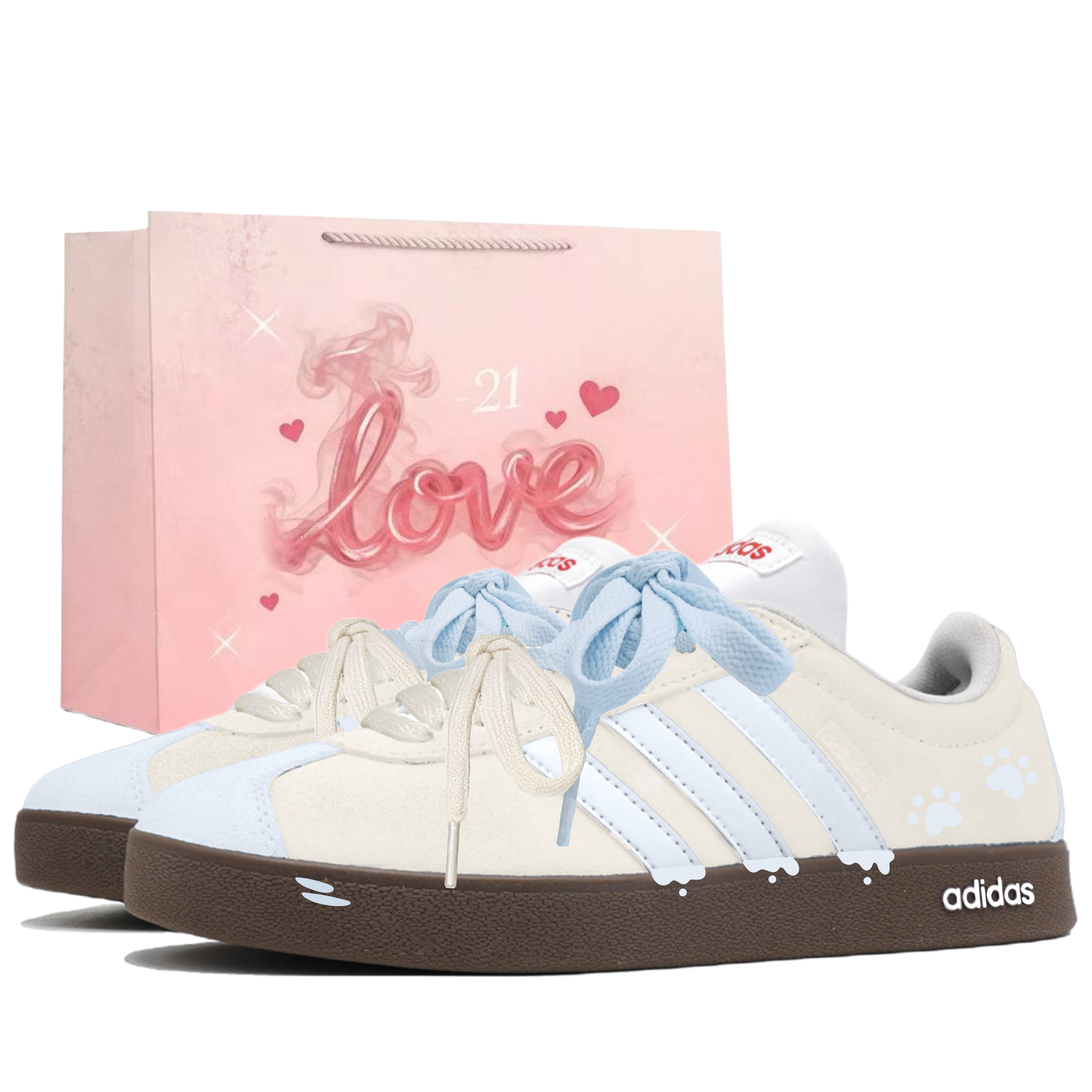 Custom adidas VL Court 2.0 Yellow Sneakers - Retro, Lightweight, Casual Style HQ1802 (Team1599 - Haiyan Meow Claw BOX)