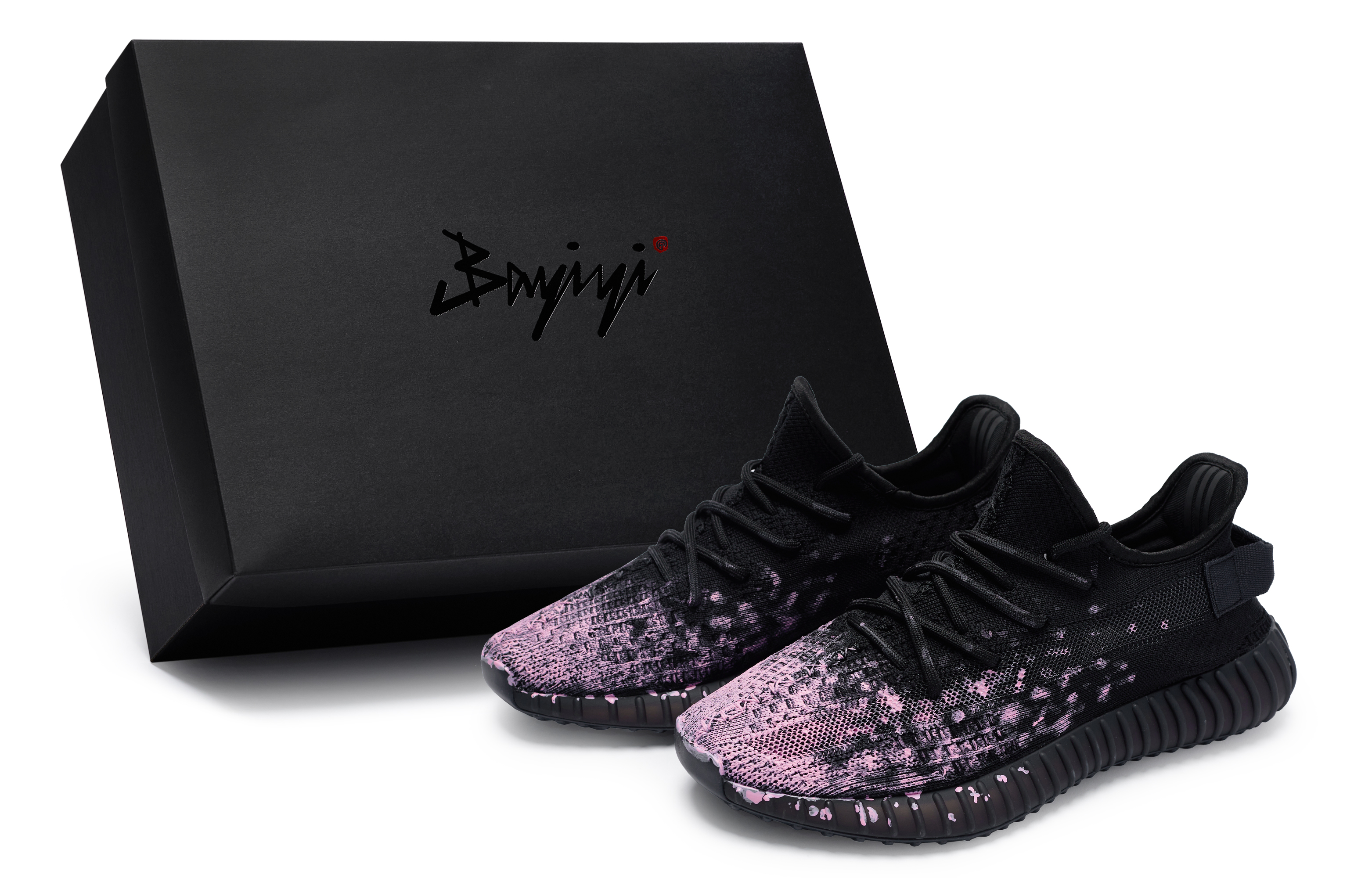 Custom Adidas Yeezy Boost 350 V2 'Black Pink Splash' with Special Box . HQ4540 (Team80 Dark Ink Pink Blossom S-BOX)