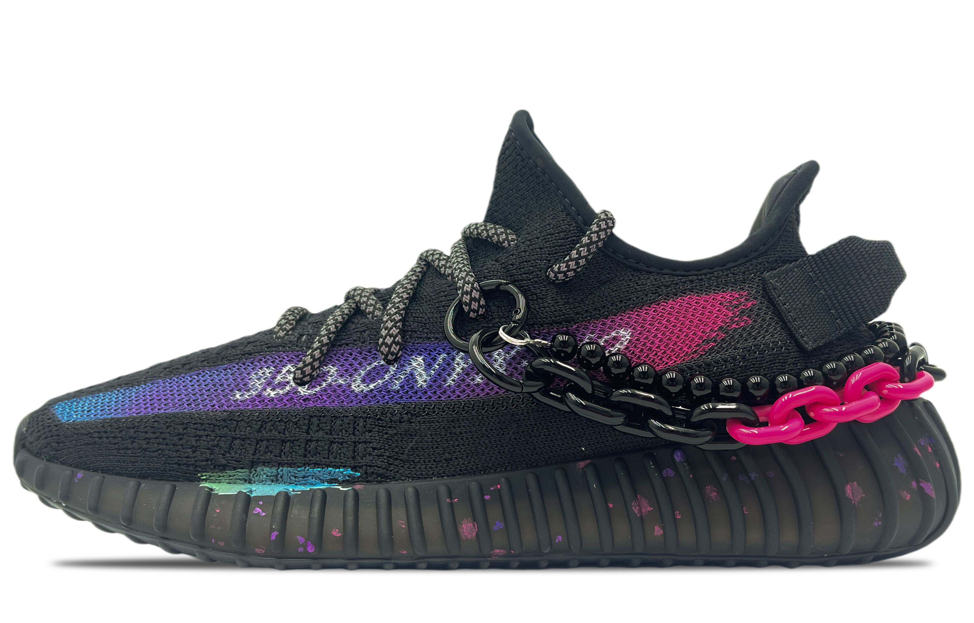 Custom adidas Yeezy Boost 350 V2 "Onyx Black" Lightweight Casual Shoes . HQ4540 (Team188 - Neon in the Night)