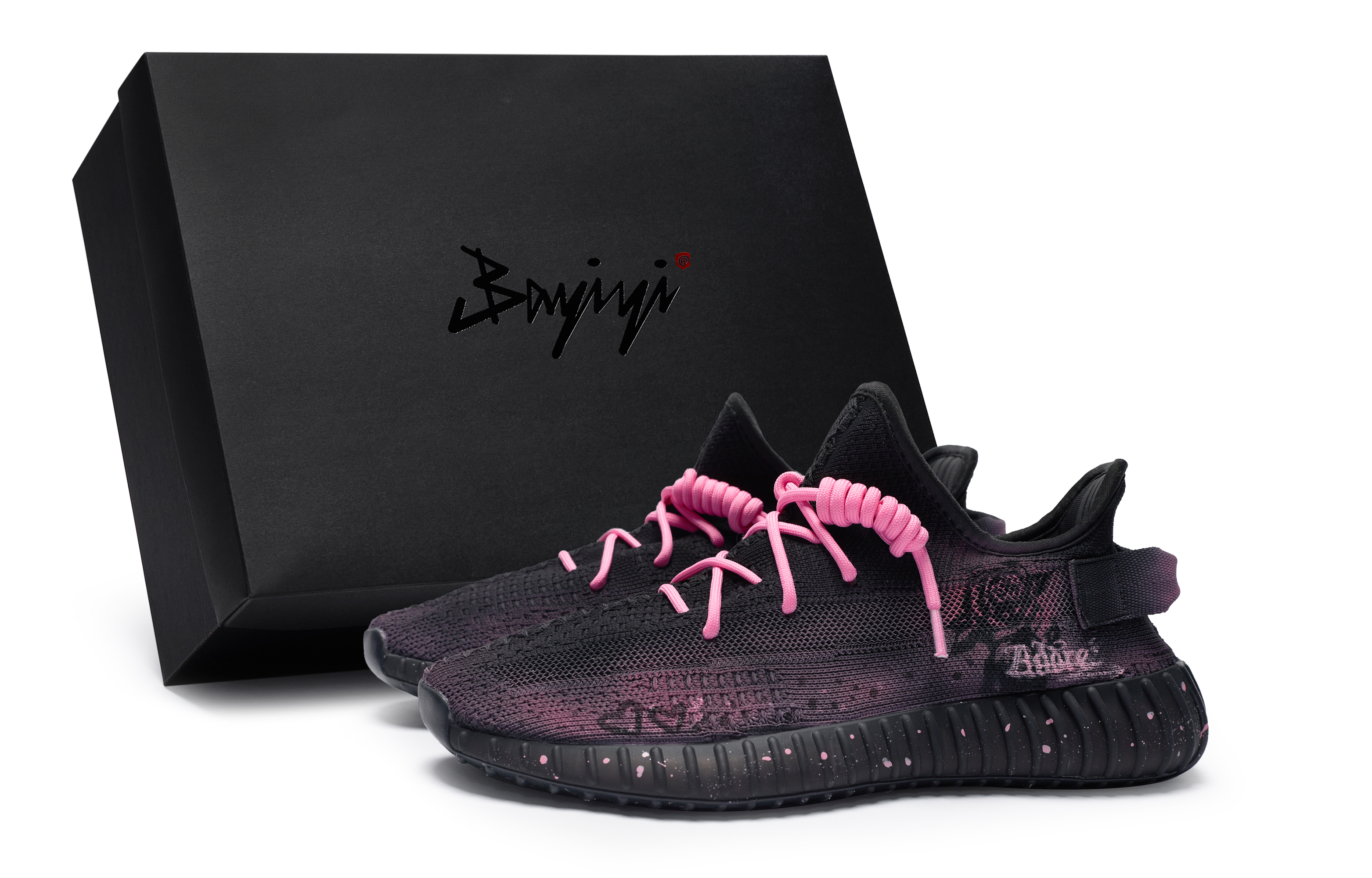 Custom adidas Yeezy Boost 350 V2 Black Pink Splatter Rose Special Box Casual Shoes HQ4540 (Team80- Vow Rose Pink S-BOX)