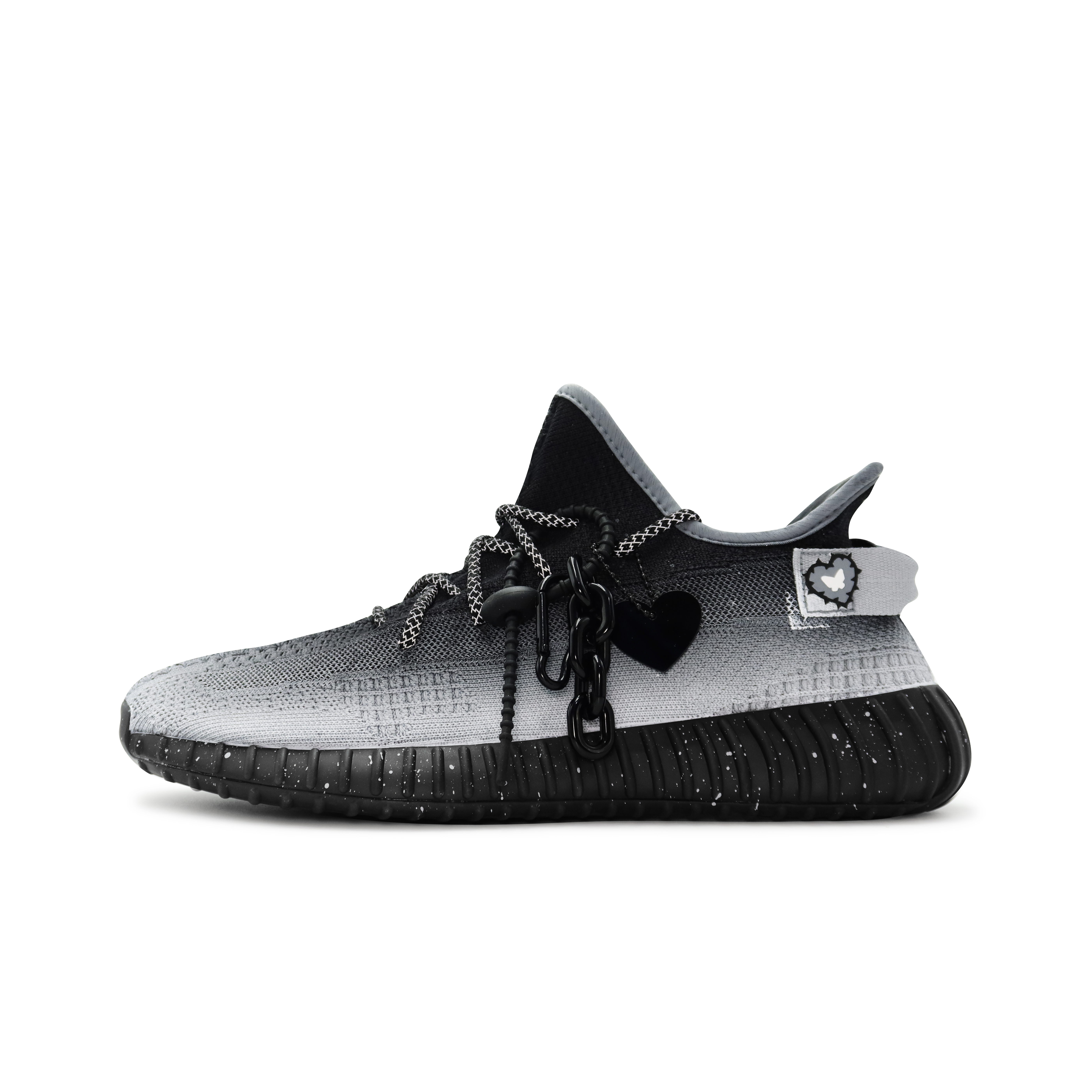 Custom adidas Yeezy Boost 350 V2 Black Silver Low-Top Lifestyle Sneaker . HQ4540 (Team186 - Black Silver Mist Core)