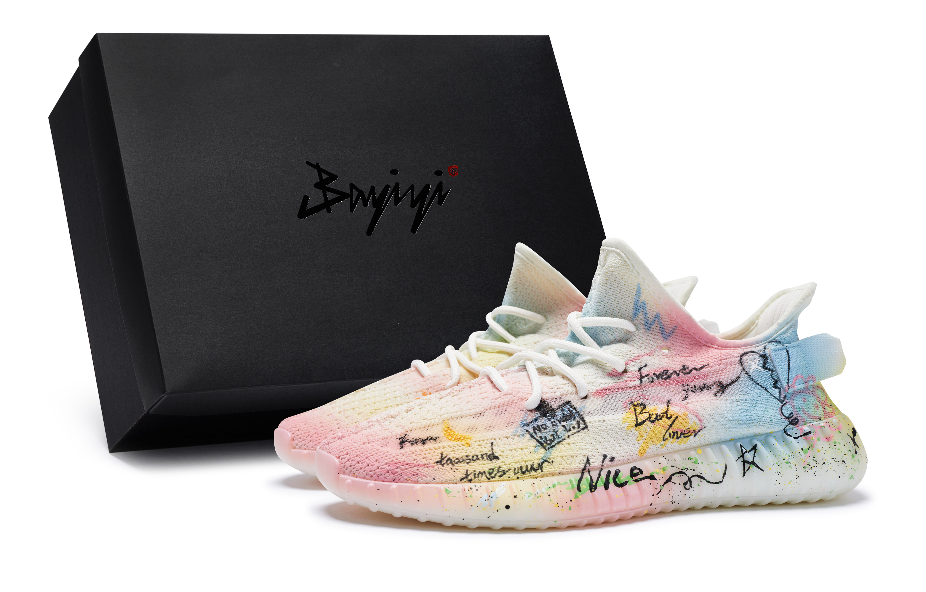 Custom adidas Yeezy Boost 350 V2 Handcrafted Graffiti Waterproof Casual Shoes . HQ6316 (Team80 - Planner Notebook S-BOX)
