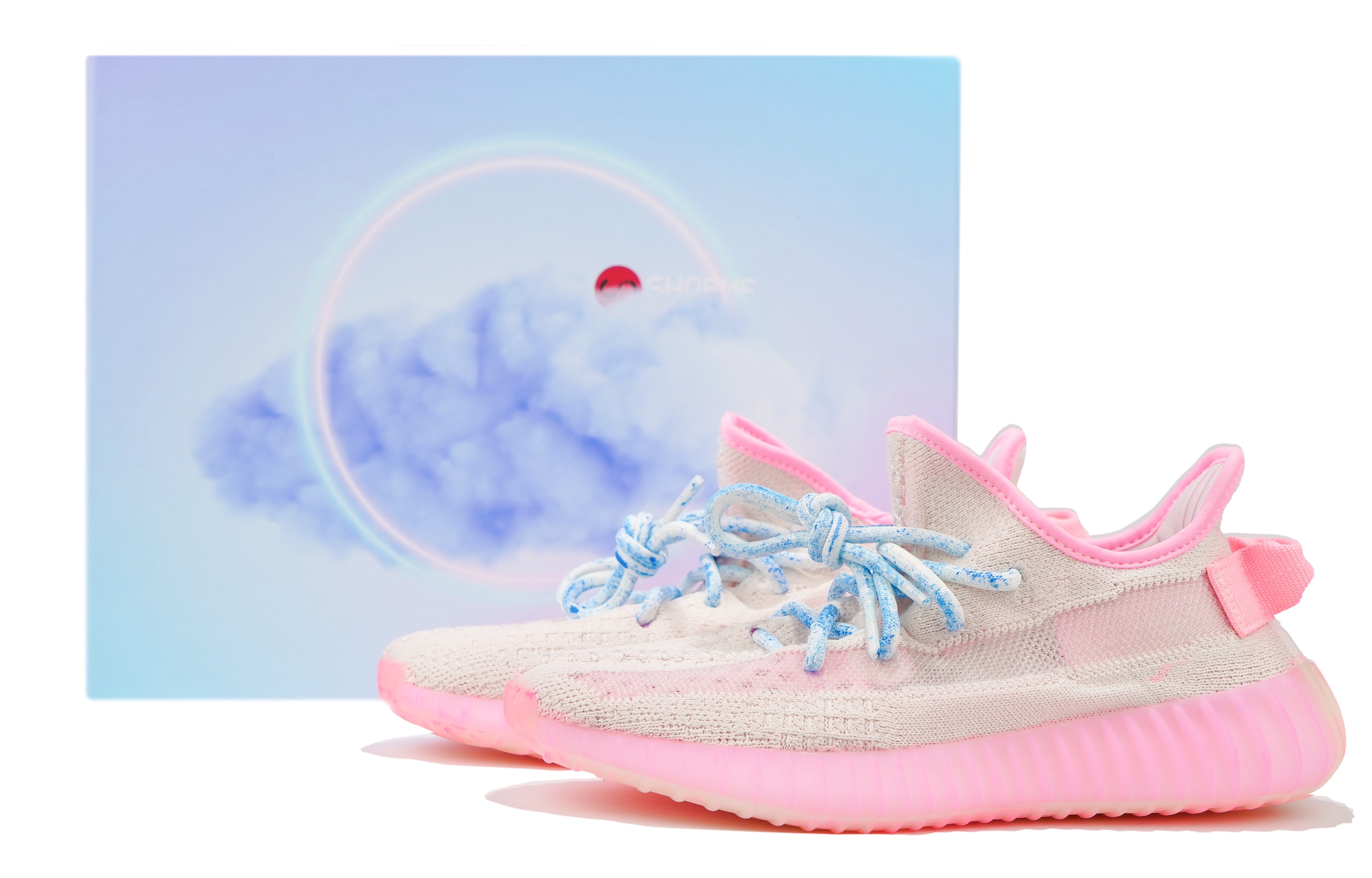 Custom adidas Yeezy Boost 350 V2 Ice Cream Tie-Dye Pink Watermelon Low-Top Sneakers. HQ6316 (Team Seven - Pink Watermelon SBOX)