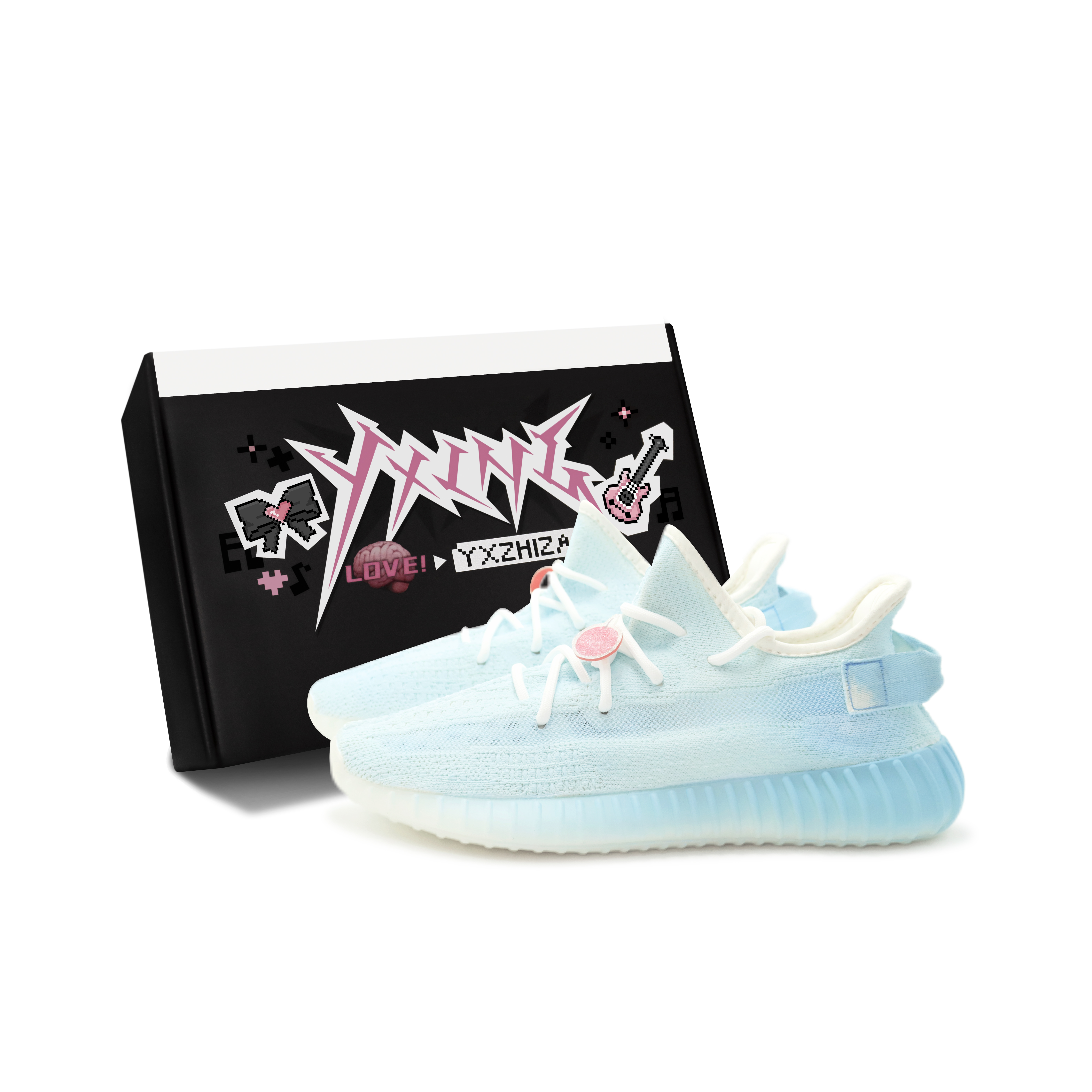 Custom adidas Yeezy Boost 350 V2 Summer Soda Mint Cherry Ice Blue Shoes. HQ6316 (Team186-Summer Soda S-BOX)