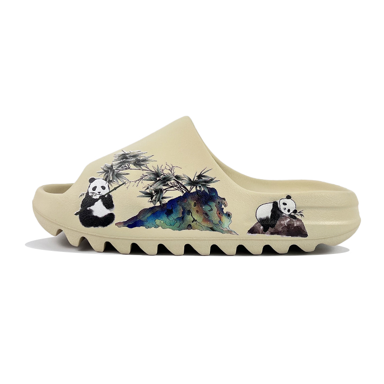 Custom adidas Yeezy Slide Bamboo Panda Chinese Style Slip-On Sandals Black/Beige FZ5897 (Team352 - Bamboo Grove Panda)