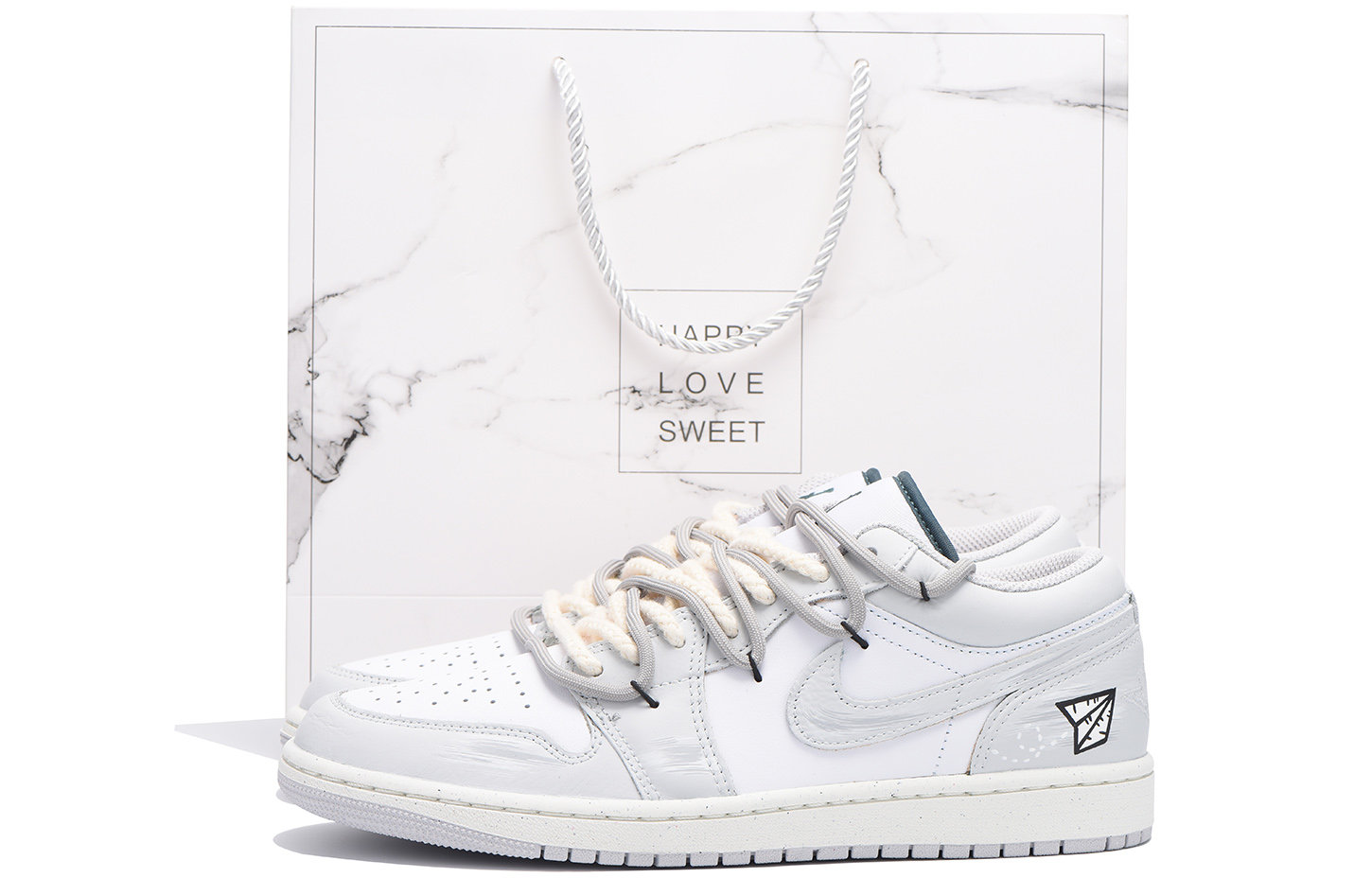 Custom Air Jordan 1 Low Grey Leather Summer Pack Retro Basketball Shoes Men FQ7687-300 (Team59 Men's GREY Paper Airplane SBOX)