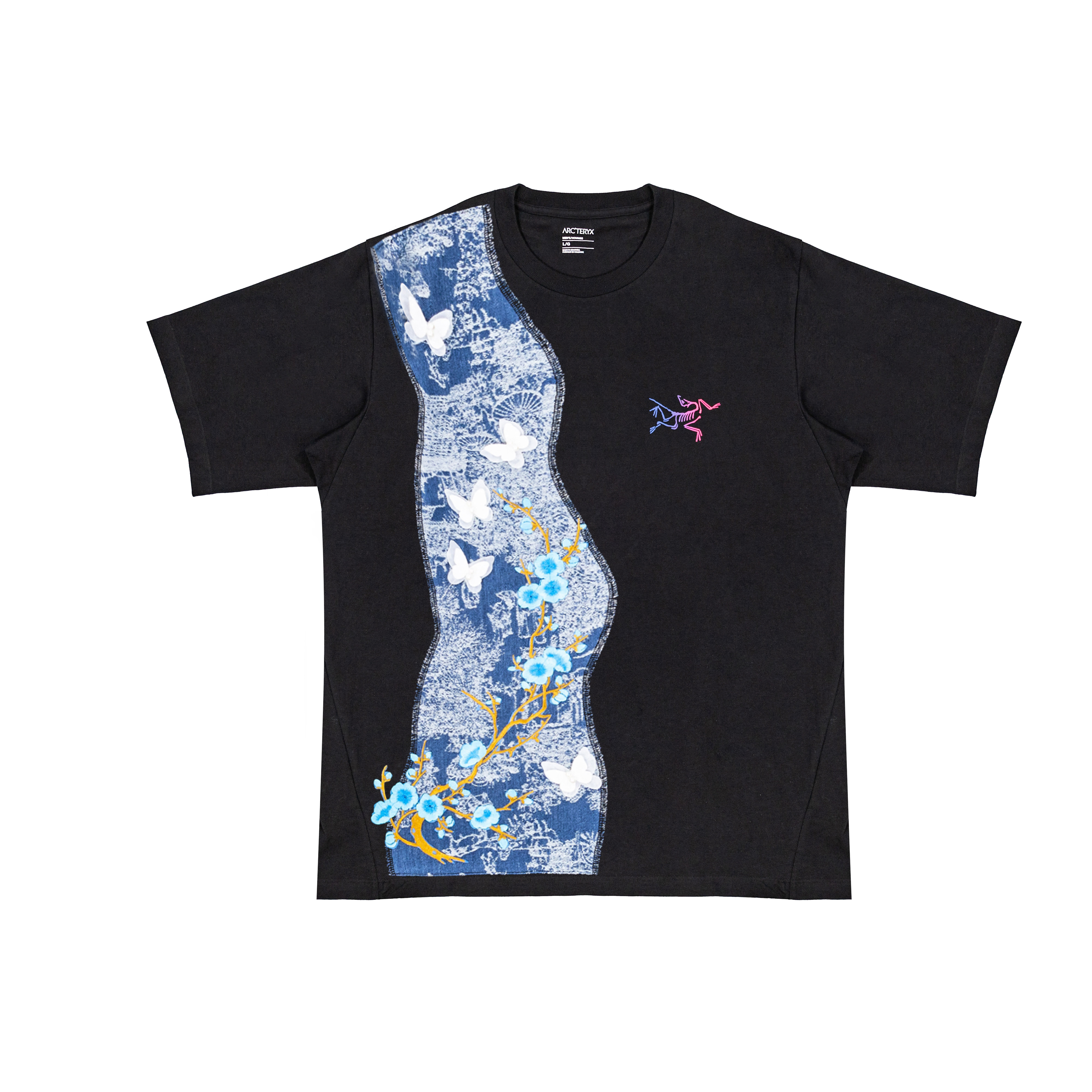 Custom Arcteryx Fantasy Blue Butterfly Embroidered Loose Fit T-Shirt Black Unisex. X000008464(Group223