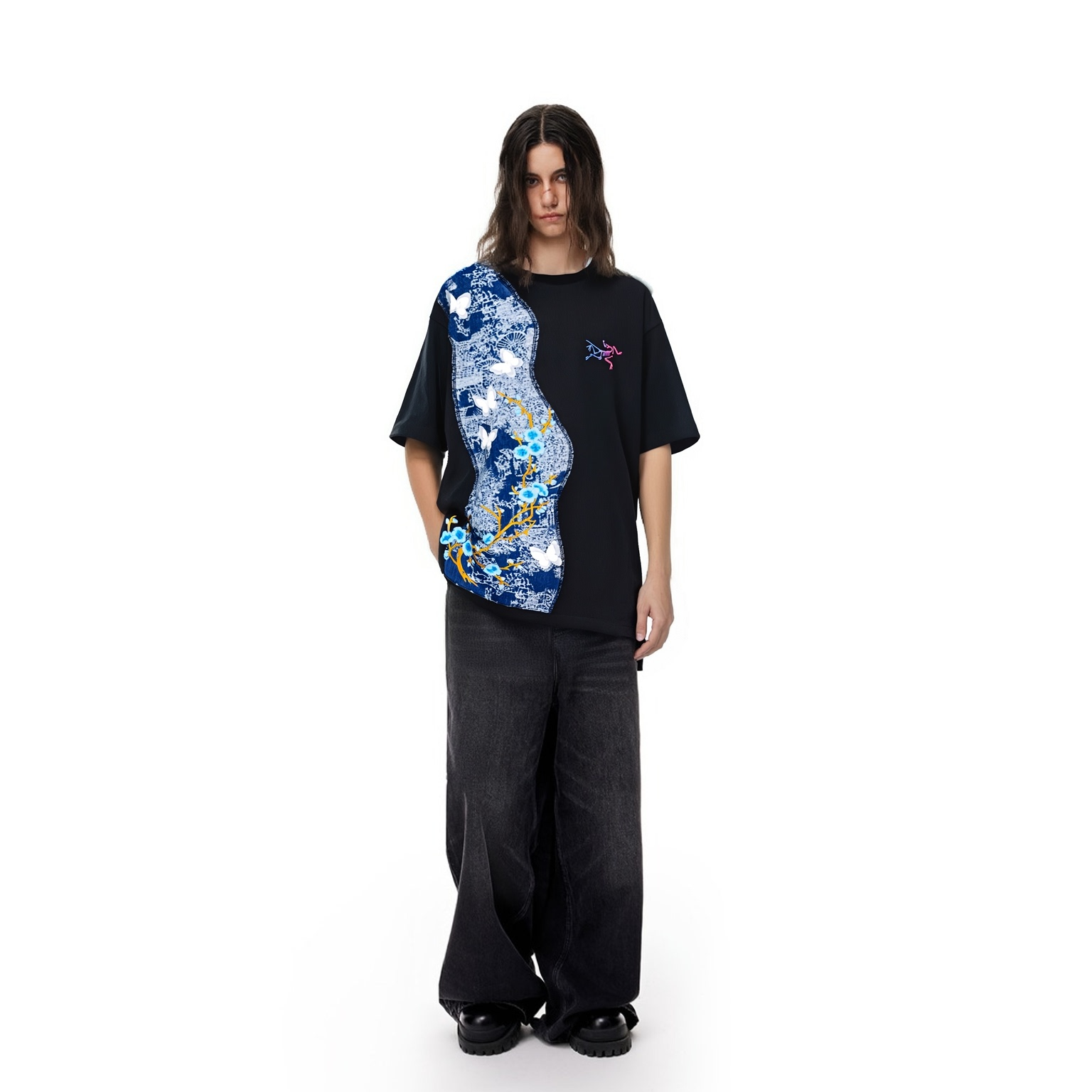 Custom Arcteryx Fantasy Blue Butterfly Embroidered Loose Fit T-Shirt Black Unisex. X000008464(Group223 圖 5