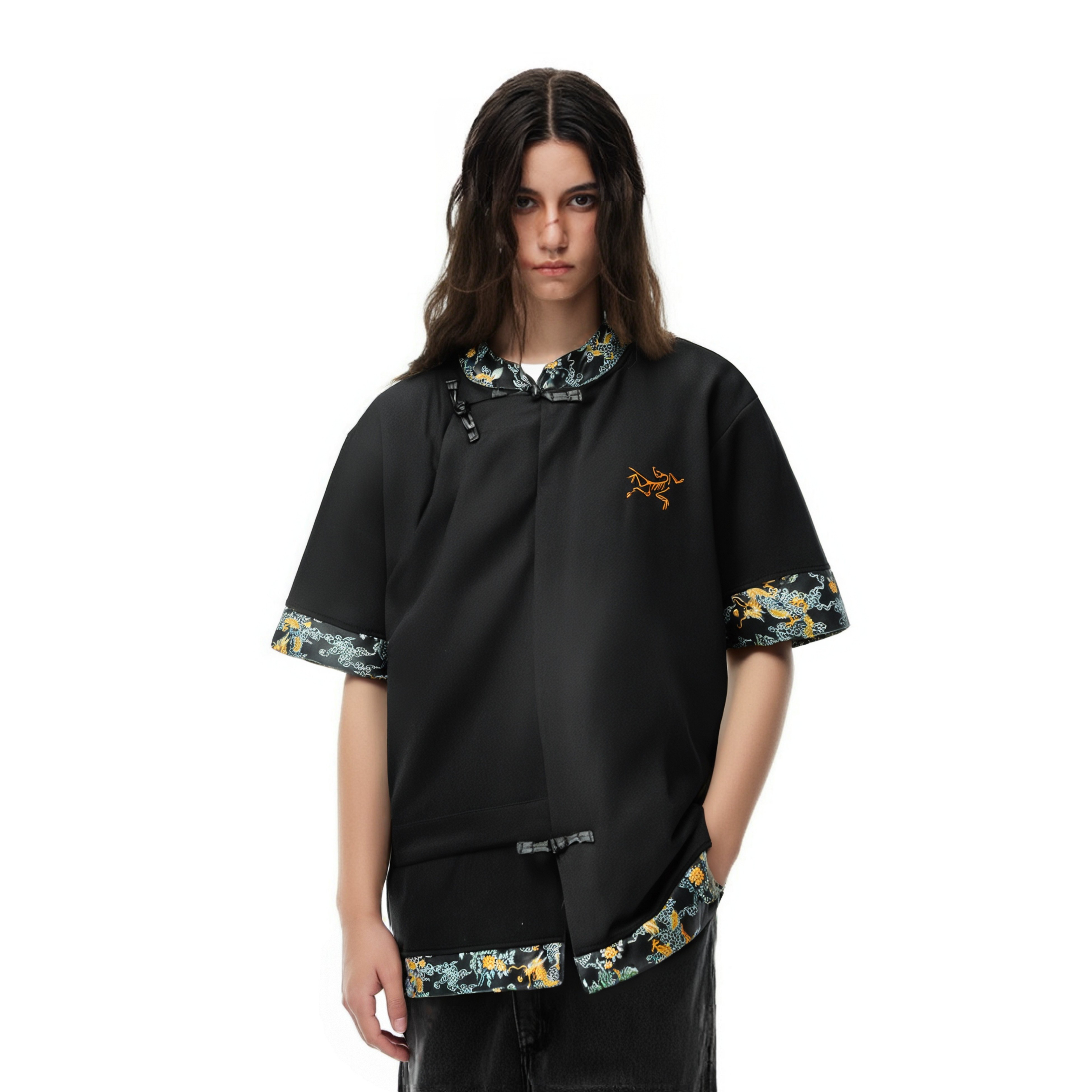 Cheap Custom Arcteryx Fantasy Chinese Embroidery Logo Unisex Black Short Sleeve T-Shirt X000007747(Group223-