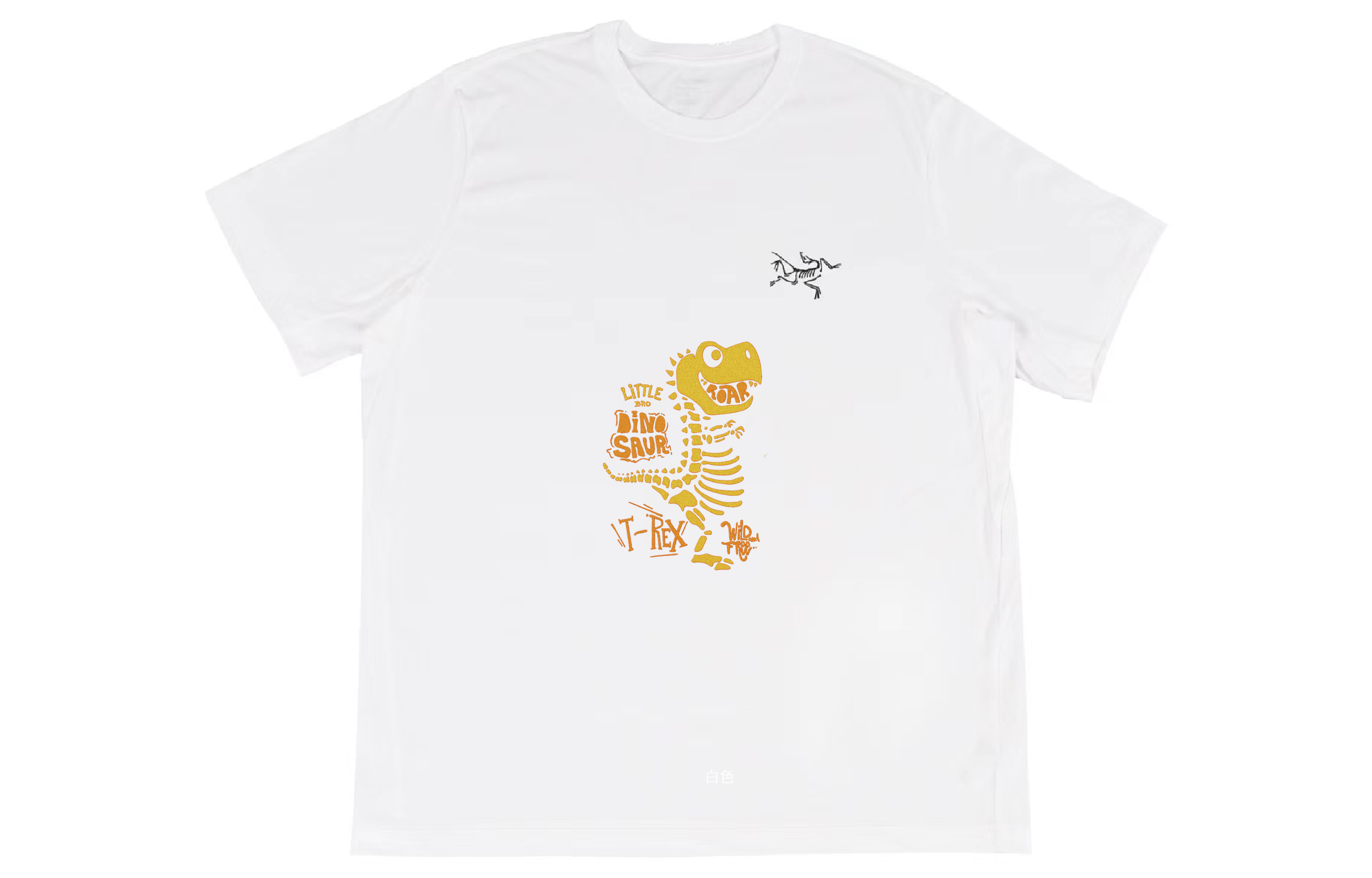 Custom Arcteryx Multi Bird Logo Yellow Skull Back Print Retro White Unisex T-Shirt. X000007747(Group16-）
