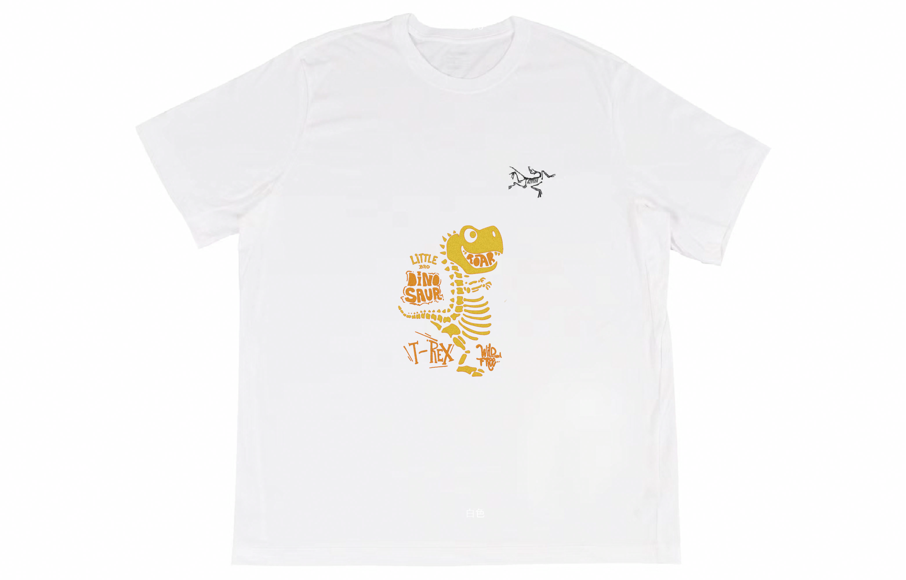 Custom Arcteryx Multi Bird Logo Yellow Skull Back Print Retro White Unisex T-Shirt. X000007747(Group16-） 圖 2
