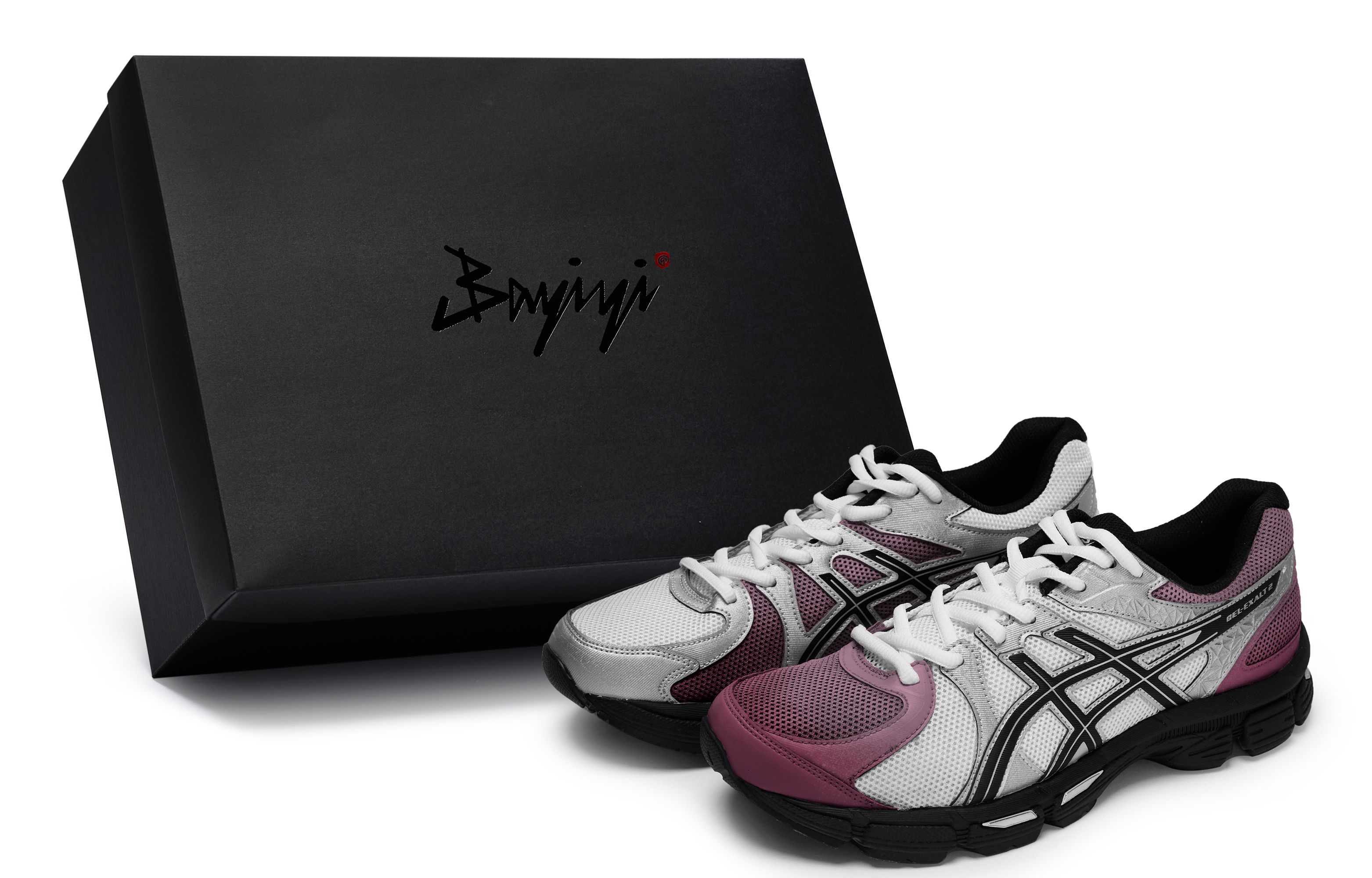 Custom Asics Gel-Exalt 2 Black/Silver/Berry Running Shoes Futuristic Design 1011B918-102 (Team80 - Men's Blood Shadow Asura SBOX)