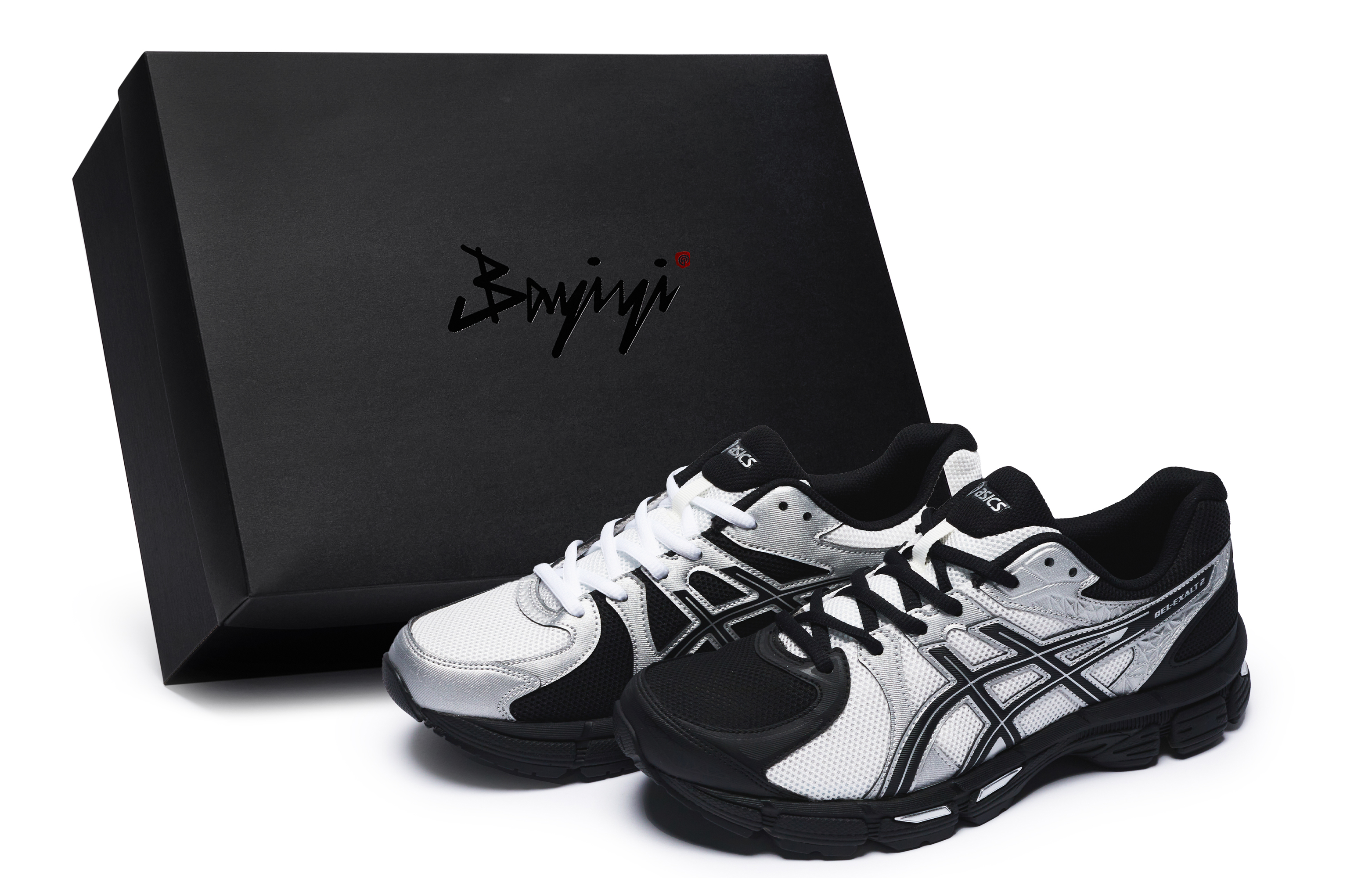 Custom ASICS Gel-Exalt 2 Shadow Samurai Running Shoes Black/White/Silver Mens. 1011B918-102 (Team80 - Men's Shadow Warrior SBOX)