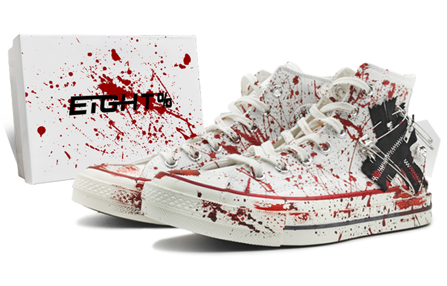 Custom Converse 1970s Chuck Taylor Blood Mary Ink Splash High-Top Canvas Shoes. 162056C (Team131 - Bloody Mary S)