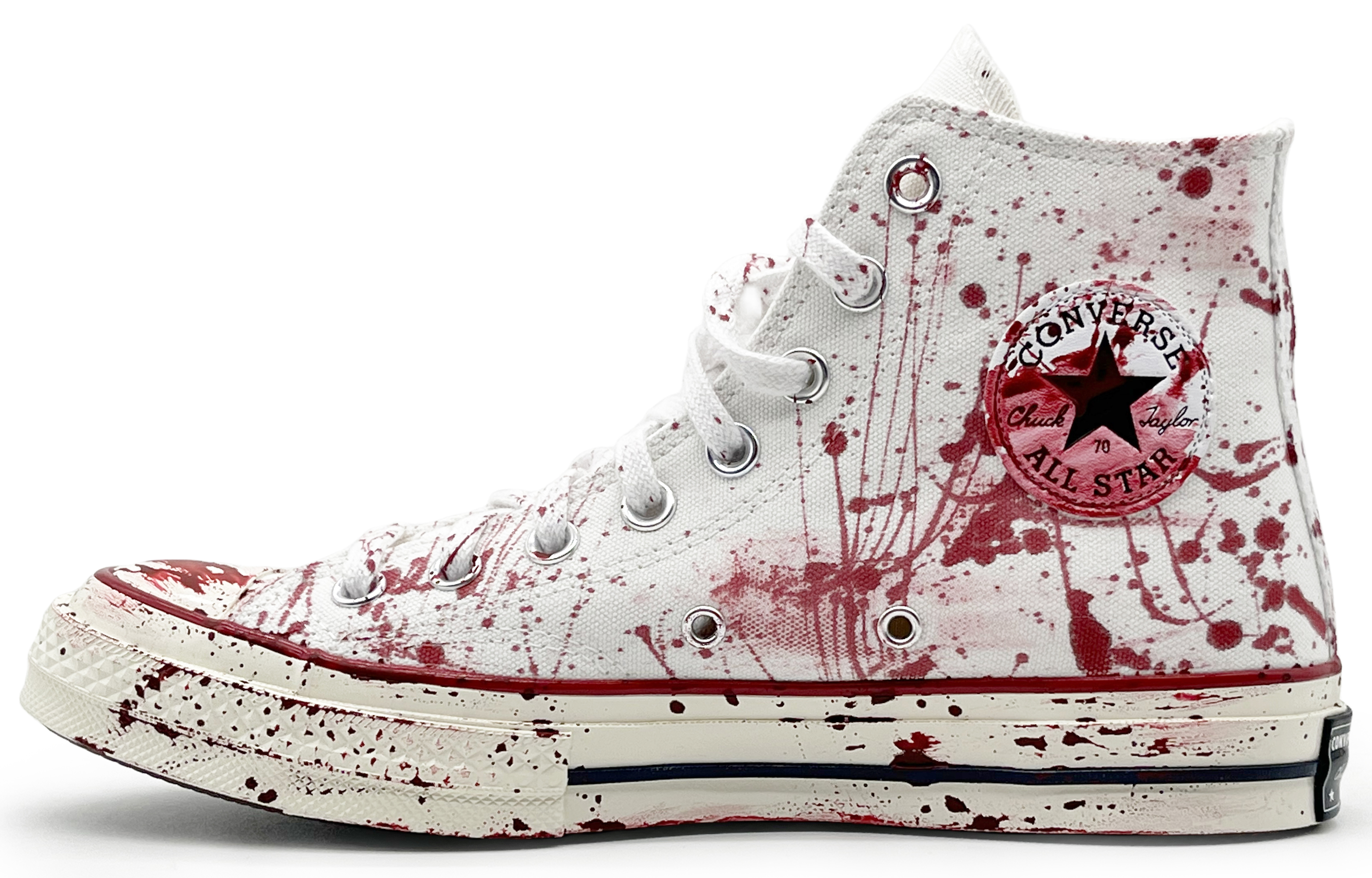 Custom Converse 1970s Chuck Taylor Kill Bill Splatter High-Top Canvas Shoes White/Red. 162056C (Team131 - Kill Bill Volume 1)