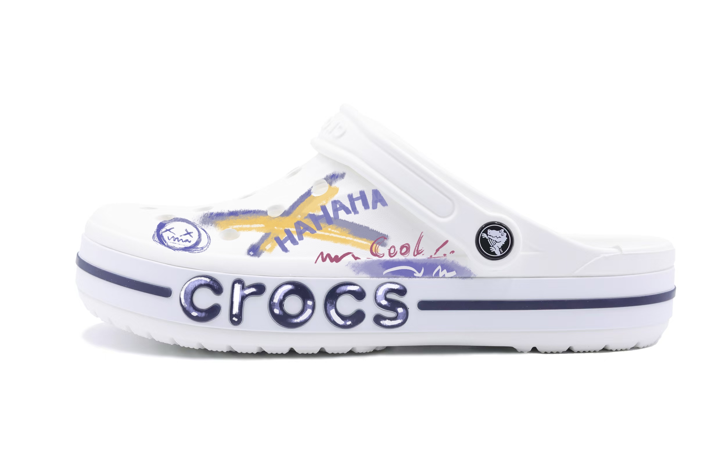 Custom Crocs Bayaband Clog Graffiti White Comfortable Trendy Clogs. 205089-126 (Team315 - Graffiti)