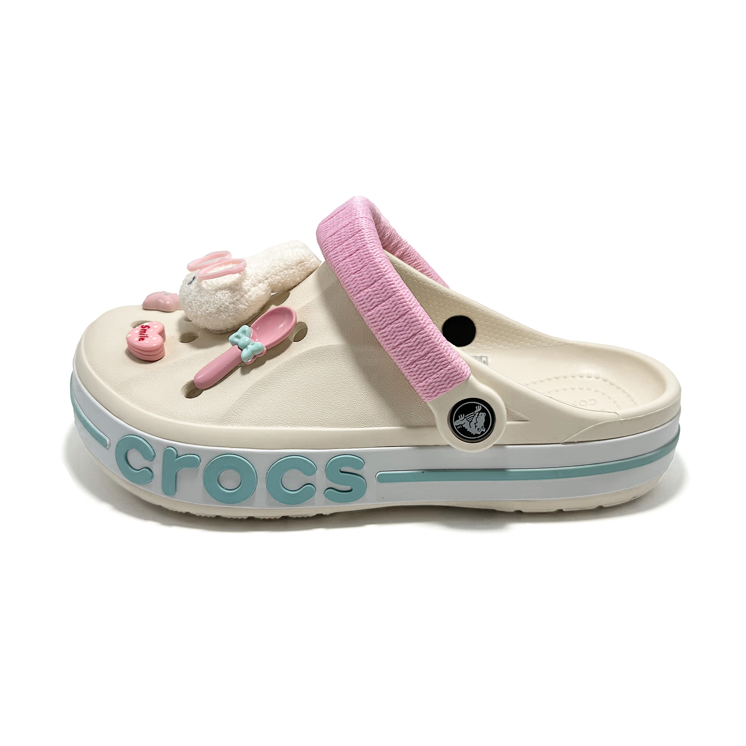 Custom Crocs Bayaband Oat Milk Cream Mint Plush Bunny Clogs Classic Style 205089-1LI (Team2087 - Glasses Rabbit)