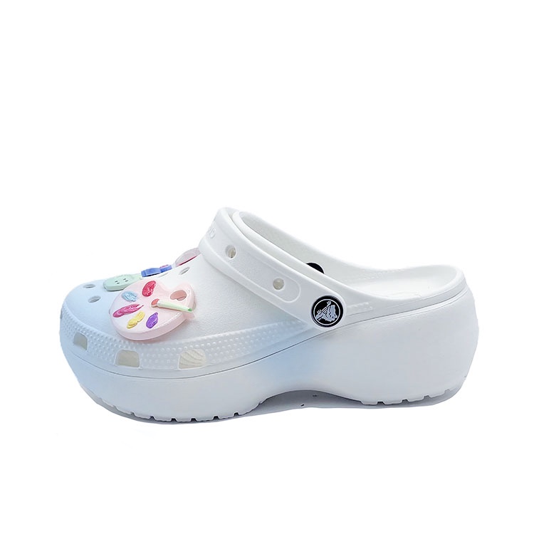 Custom Crocs Classic Platform Clog White/Blue Retro Beach Shoes. 206750-100 (Team-Playful Mandarin Duck Blue)