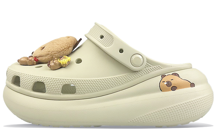 Custom Crocs Crush Clog BNK Capybara Plush Cute White Brown Clogs 207521-2Y2 (Team40-Capybara).
