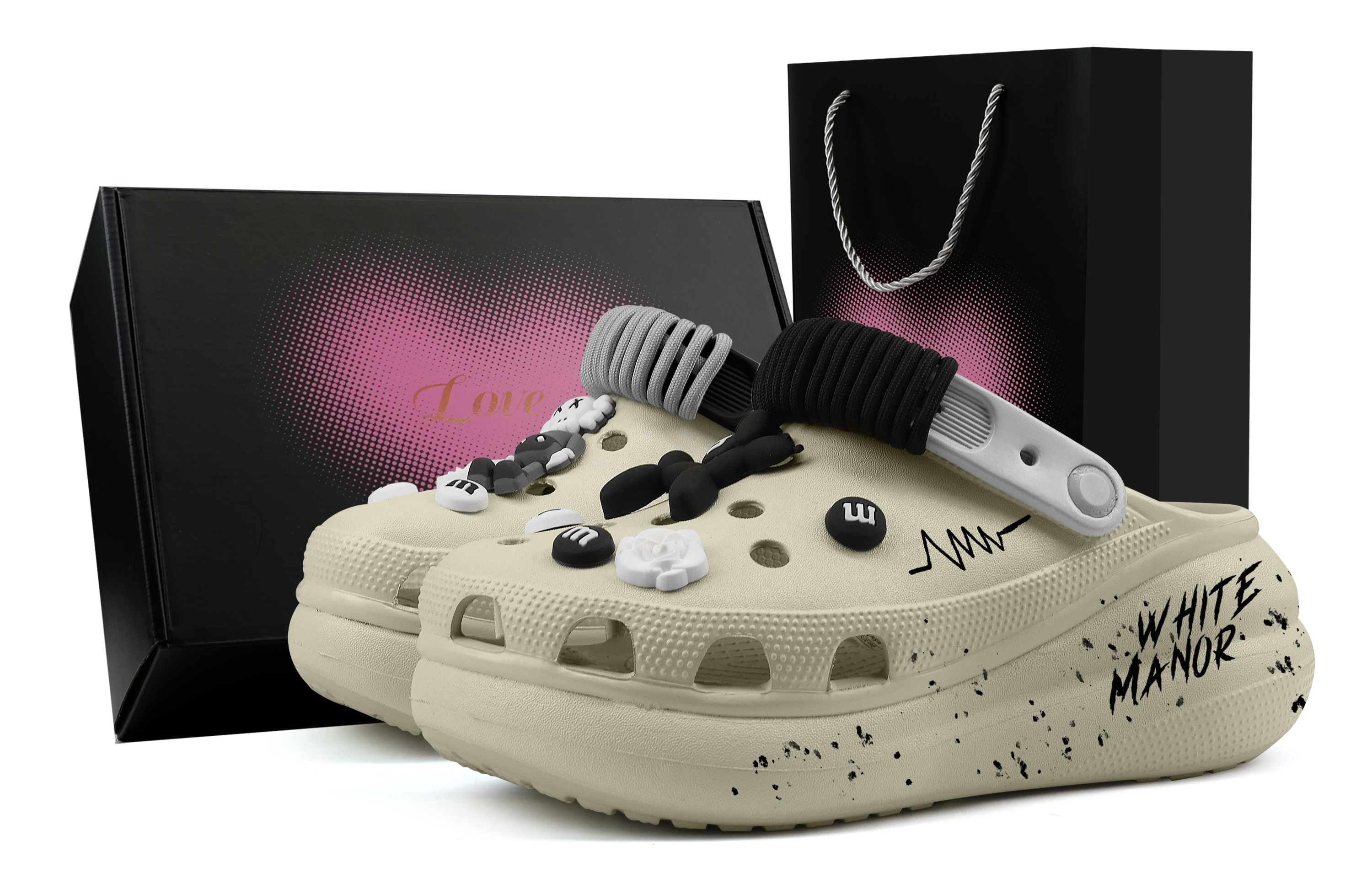 Custom Crocs Crush Clog EVA Sesame Street Doodle White Gift Box Edition. 207521-2Y2 (Team773 - Sesame Street Love Gift Box)