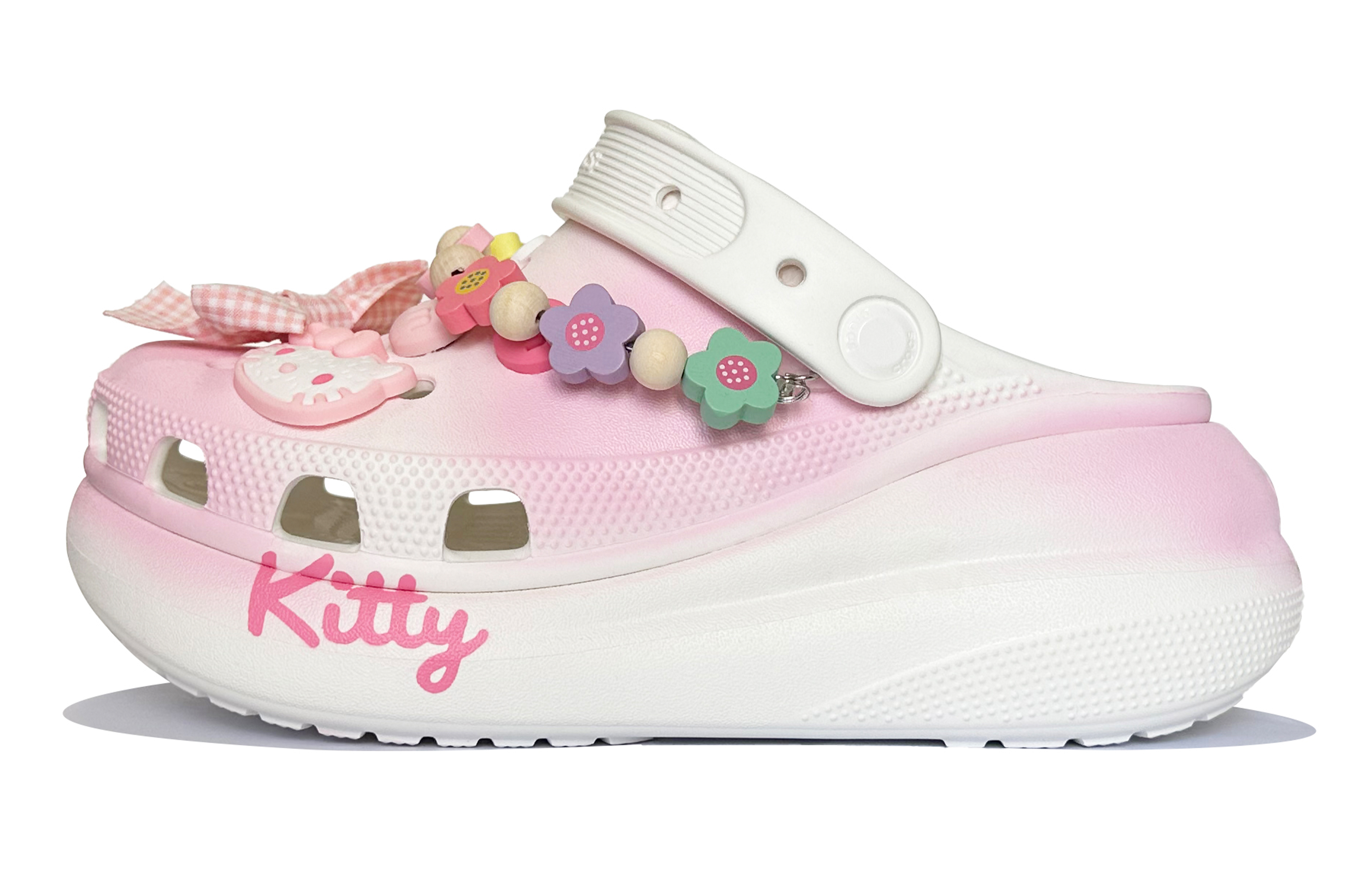 Custom Crocs Crush Clog Kitty Summer Graffiti Jibbitz Pink White. 207521-100 (TeamK-Sandwiched Kitty)